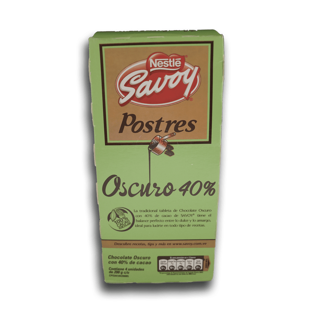 Savoy Postres Oscuro 40% (4 Unid/800g) - Budare Bistro