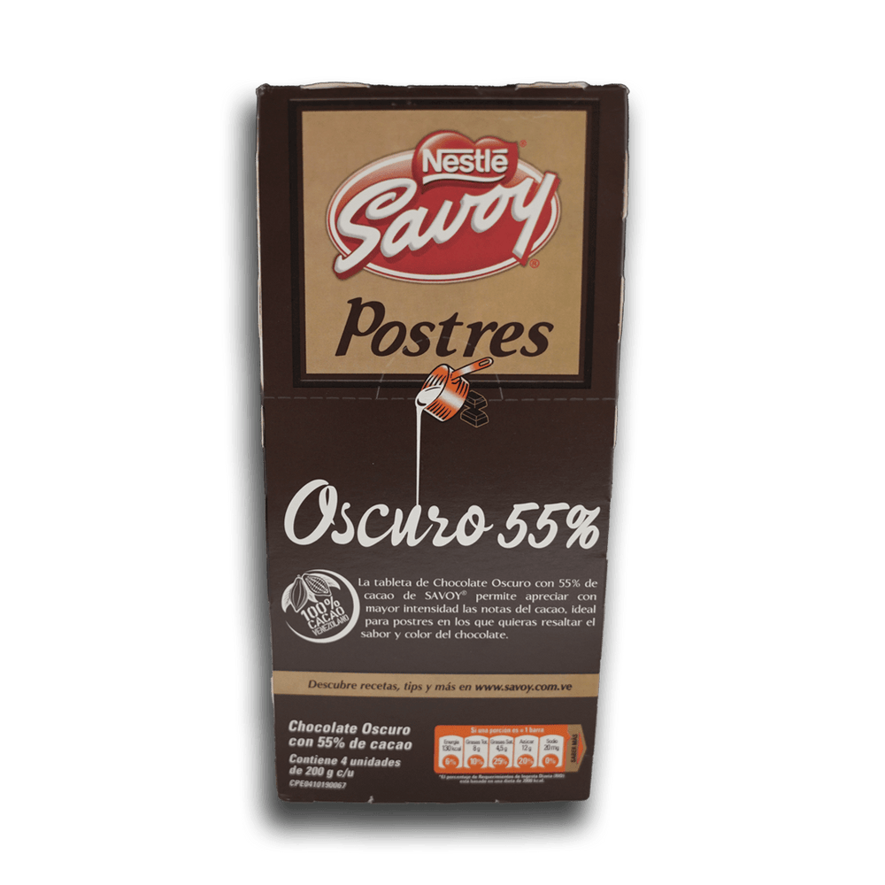 Savoy Postres Oscuro 55% (4 Unid/800g) - Budare Bistro