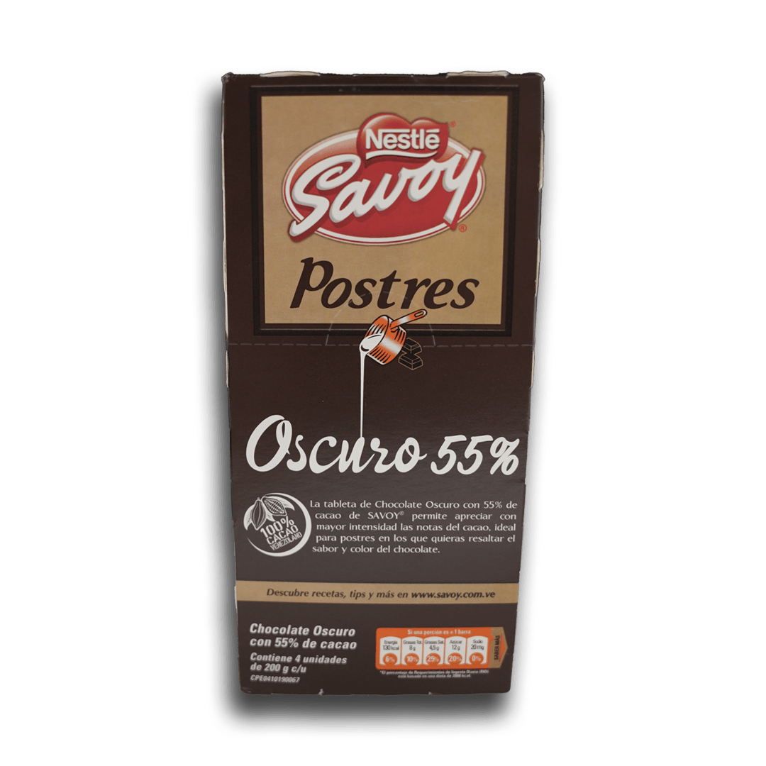 Savoy Postres Oscuro 55% (4 Unid/800g) - Budare Bistro